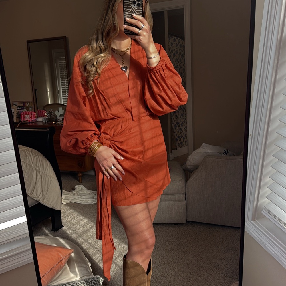 Burnt orange wrap dress!